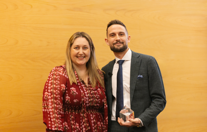 A woman and man standing together