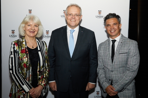 Winners of the Australian Mental Health Prize, Christine Morgan and Joe Williams, with Prime Minister Scott Morrison at UNSW Sydney.