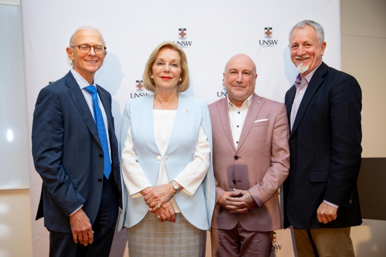 UNSW Scientia Professor Henry Brodaty; Chair of the Prize Advisory Group Ita Buttrose; SANE Australia Board Director, psychiatrist and presenter of the ABC series Changing Minds Dr Mark Cross; and SANE Australia CEO and Member of the Prize Advisory Group Jack Heath launch the Prize at UNSW.